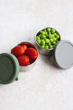AYA&IDA snackboks i rustfri stål med silikonelåg, Dark Grey/Tropical Green, 100 ml, 2 stk.