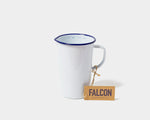 Målebæger/kande i emalje fra Falcon, hvid med blå kant, 1 L