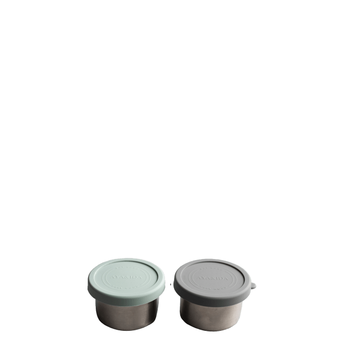 AYA&IDA snackboks i rustfri stål med silikonelåg, Dark Grey/Mint Green, 100 ml, 2 stk.